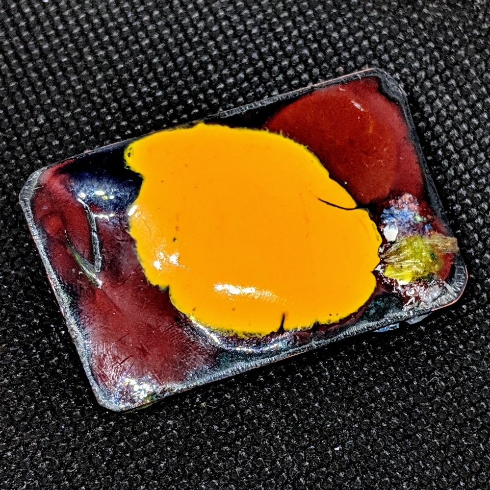Handcrafted Enamel Brooch in Dark Red & Yellow